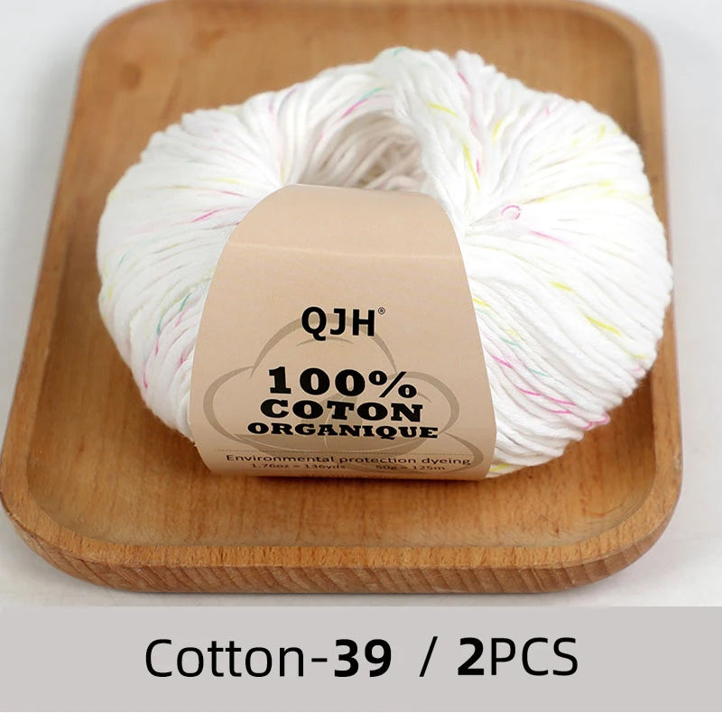 100% Organic Cotton Sport Yarn for Knitting and Crocheting, Pack of 2 balls - 1.76oz 136yards each, Dk weight