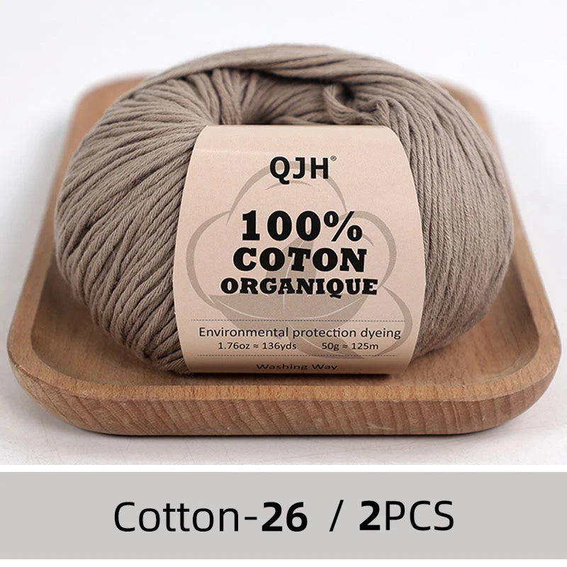 100% Organic Cotton Sport Yarn for Knitting and Crocheting, Pack of 2 balls - 1.76oz 136yards each, Dk weight