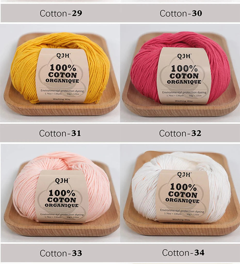 100% Organic Cotton Sport Yarn for Knitting and Crocheting, Pack of 2 balls - 1.76oz 136yards each, Dk weight