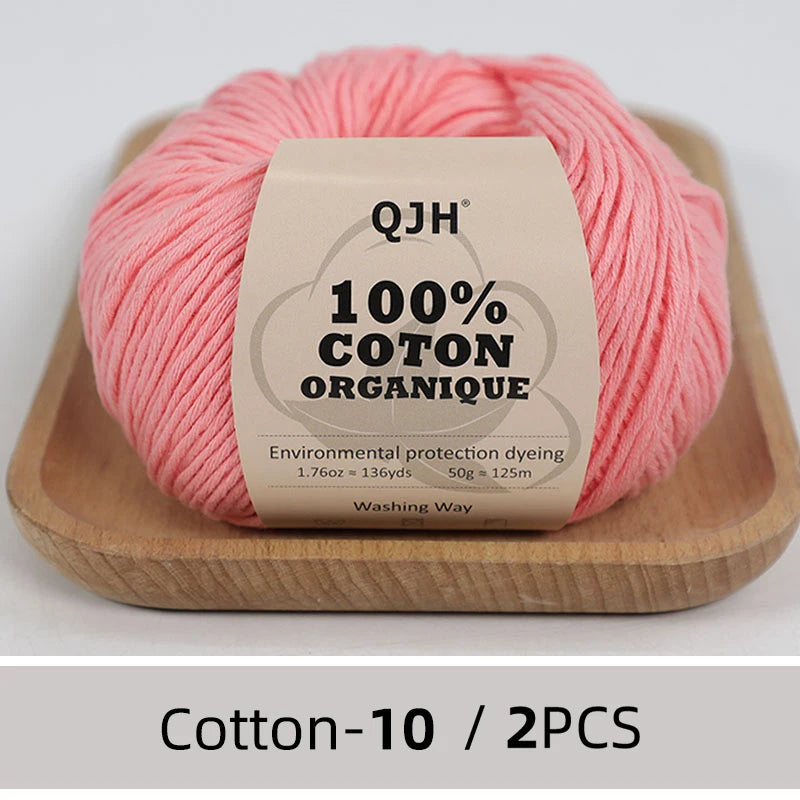 100% Organic Cotton Sport Yarn for Knitting and Crocheting, Pack of 2 balls - 1.76oz 136yards each, Dk weight