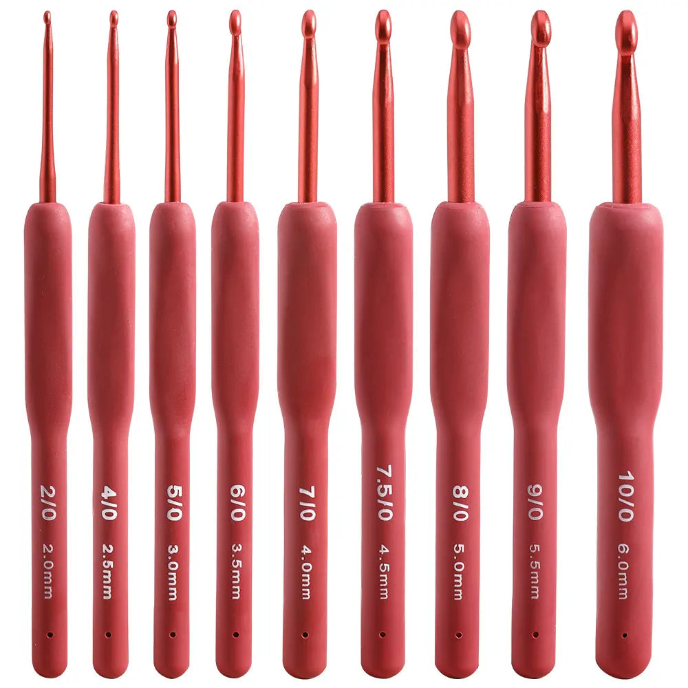 Set of 9 Aluminum Crochet Hooks with Ergonomic Silicone Handles