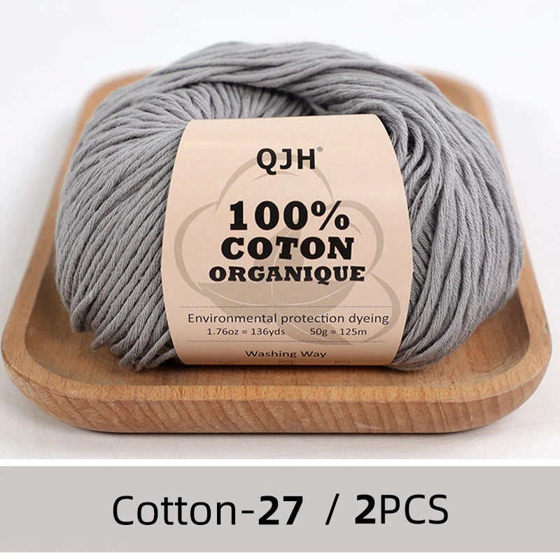 100% Organic Cotton Sport Yarn for Knitting and Crocheting, Pack of 2 balls - 1.76oz 136yards each, Dk weight