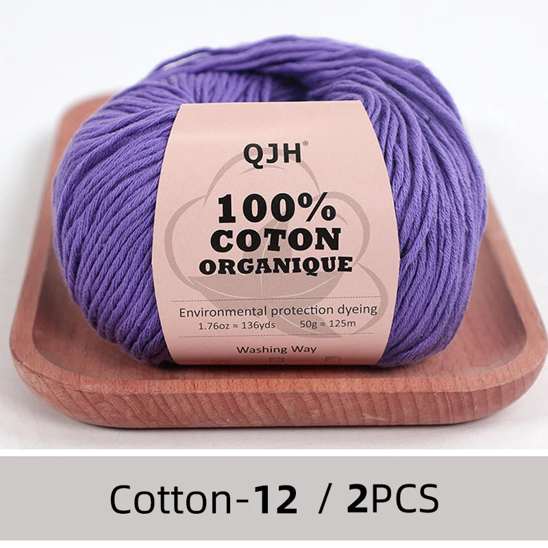 100% Organic Cotton Sport Yarn for Knitting and Crocheting, Pack of 2 balls - 1.76oz 136yards each, Dk weight