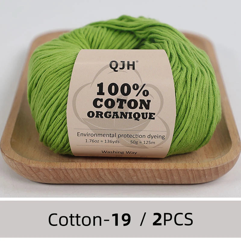 100% Organic Cotton Sport Yarn for Knitting and Crocheting, Pack of 2 balls - 1.76oz 136yards each, Dk weight