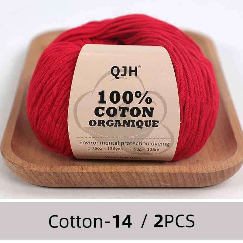 100% Organic Cotton Sport Yarn for Knitting and Crocheting, Pack of 2 balls - 1.76oz 136yards each, Dk weight