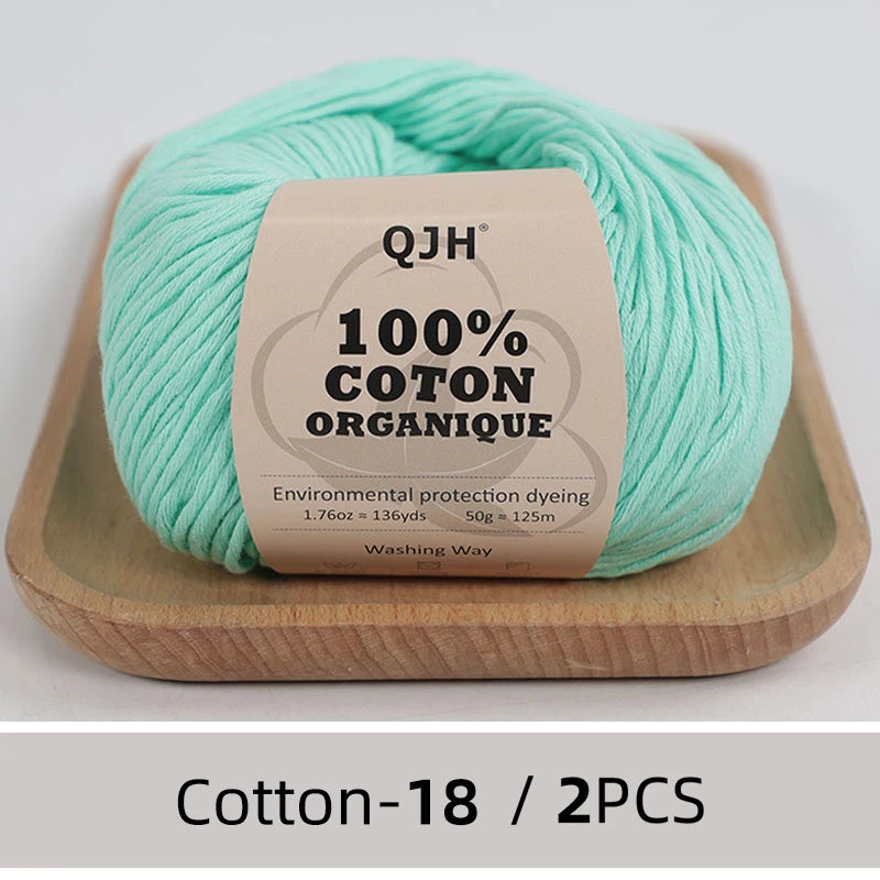 100% Organic Cotton Sport Yarn for Knitting and Crocheting, Pack of 2 balls - 1.76oz 136yards each, Dk weight
