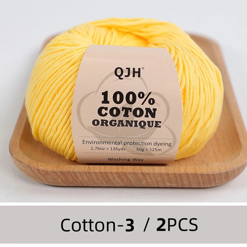 100% Organic Cotton Sport Yarn for Knitting and Crocheting, Pack of 2 balls - 1.76oz 136yards each, Dk weight