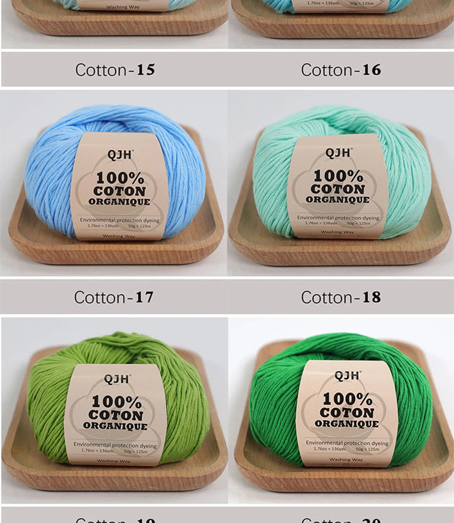100% Organic Cotton Sport Yarn for Knitting and Crocheting, Pack of 2 balls - 1.76oz 136yards each, Dk weight