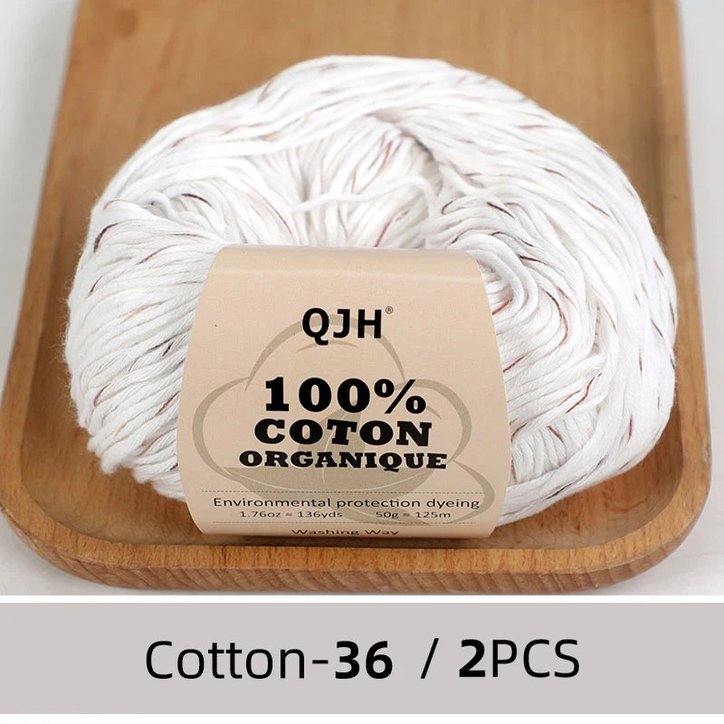 100% Organic Cotton Sport Yarn for Knitting and Crocheting, Pack of 2 balls - 1.76oz 136yards each, Dk weight