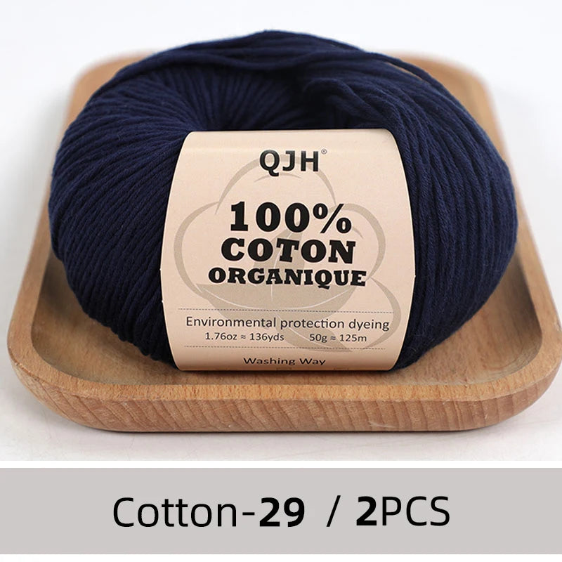 100% Organic Cotton Sport Yarn for Knitting and Crocheting, Pack of 2 balls - 1.76oz 136yards each, Dk weight