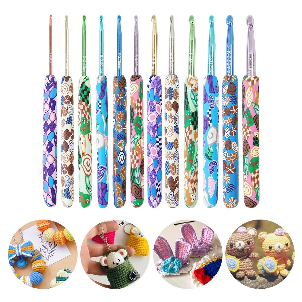 Handmade Crochet Hook Set with Whimsical Ergonomic Polyclay Handles