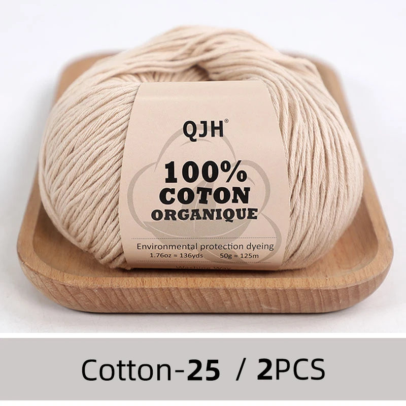 100% Organic Cotton Sport Yarn for Knitting and Crocheting, Pack of 2 balls - 1.76oz 136yards each, Dk weight