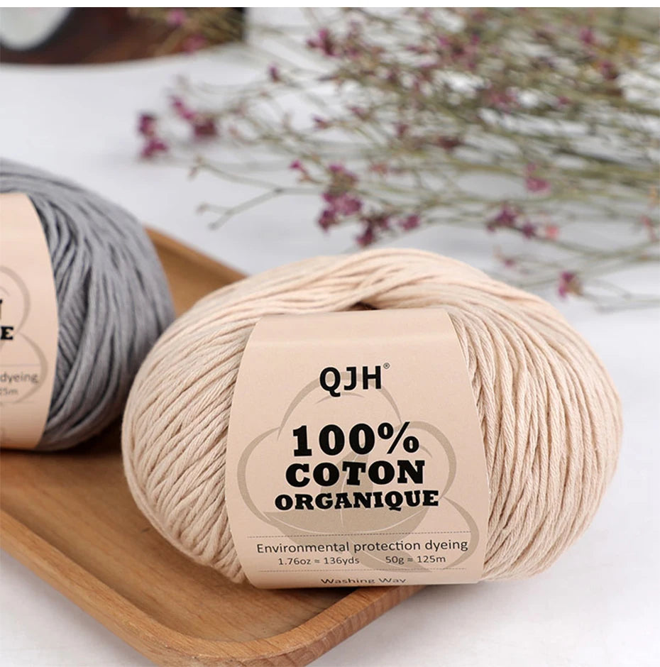 100% Organic Cotton Sport Yarn for Knitting and Crocheting, Pack of 2 balls - 1.76oz 136yards each, Dk weight