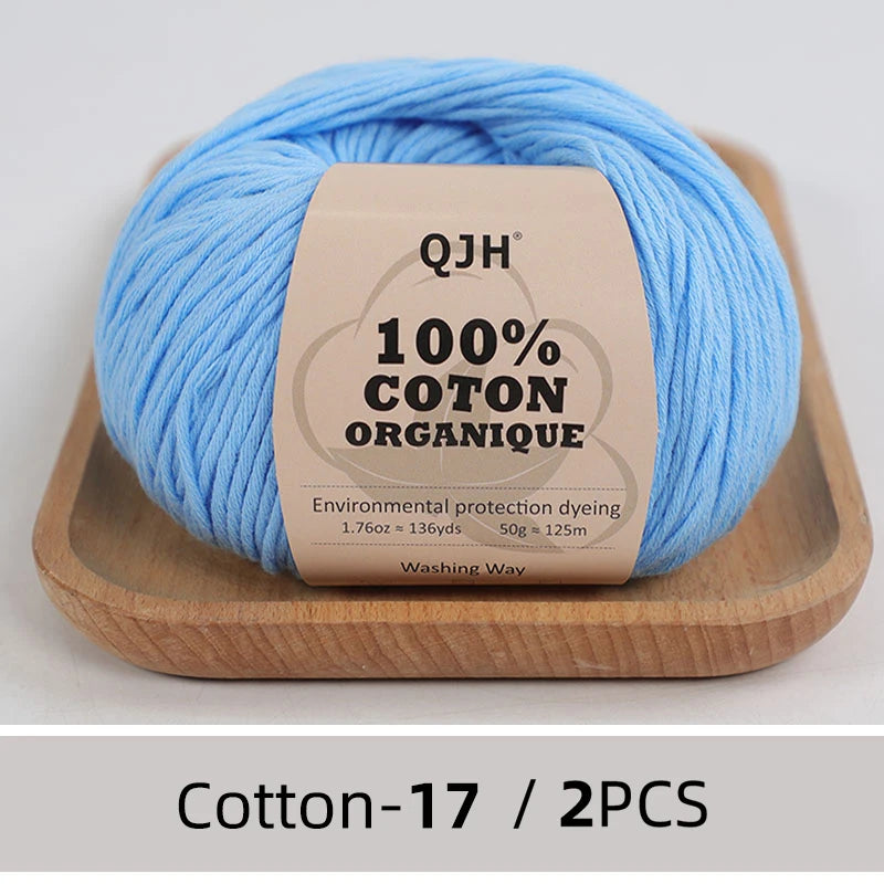 100% Organic Cotton Sport Yarn for Knitting and Crocheting, Pack of 2 balls - 1.76oz 136yards each, Dk weight