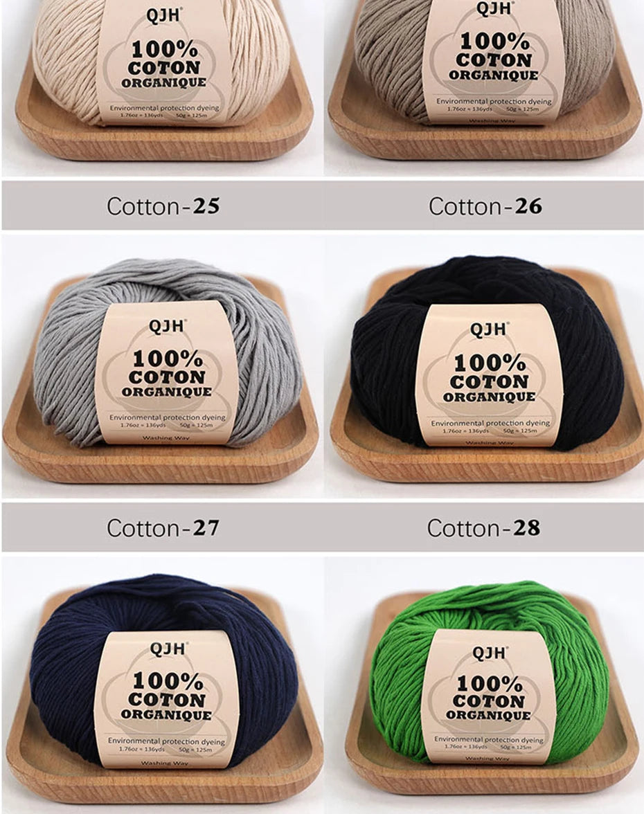 100% Organic Cotton Sport Yarn for Knitting and Crocheting, Pack of 2 balls - 1.76oz 136yards each, Dk weight