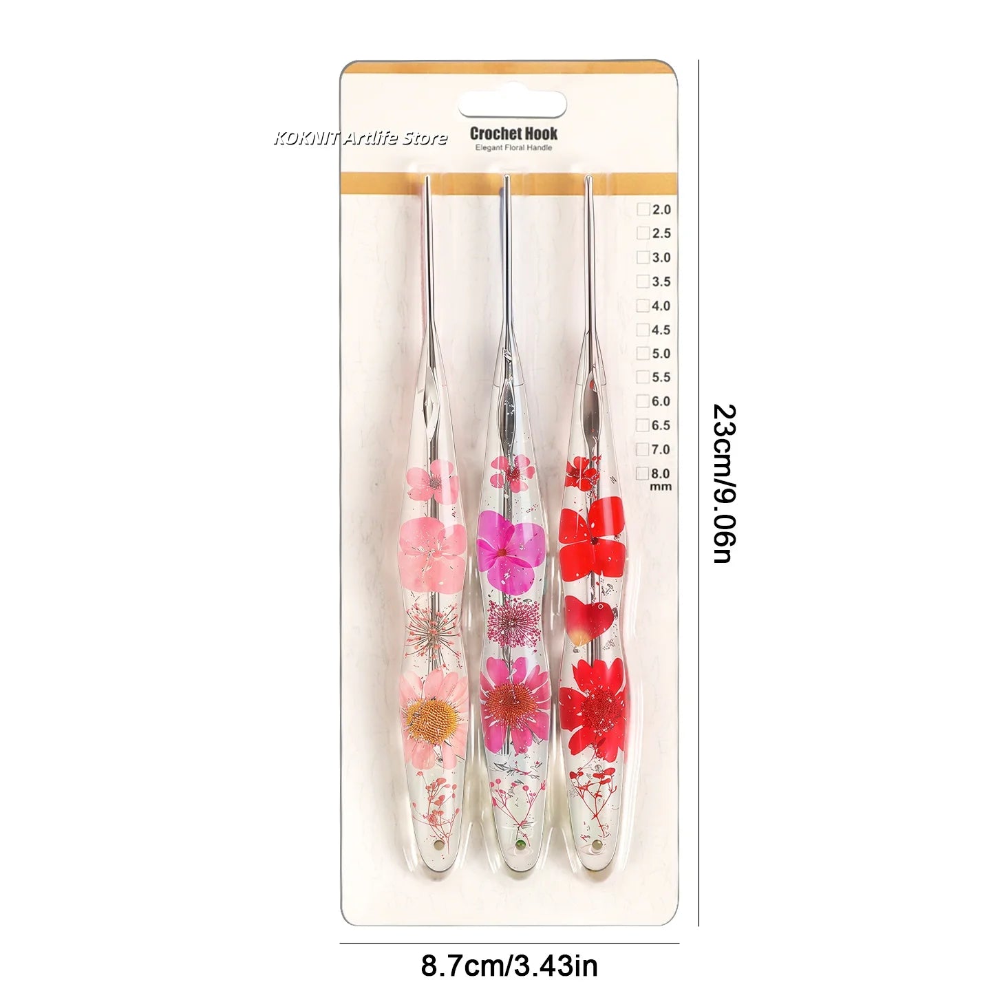 Beautiful Crochet Hooks with Hand Made Handles of Dried Flowers and Clear Resin