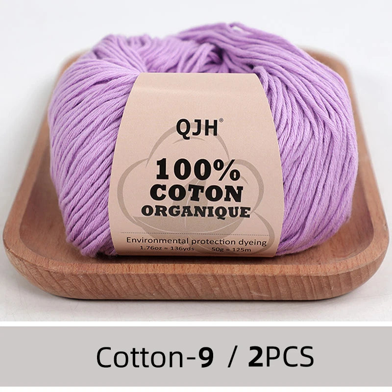 100% Organic Cotton Sport Yarn for Knitting and Crocheting, Pack of 2 balls - 1.76oz 136yards each, Dk weight