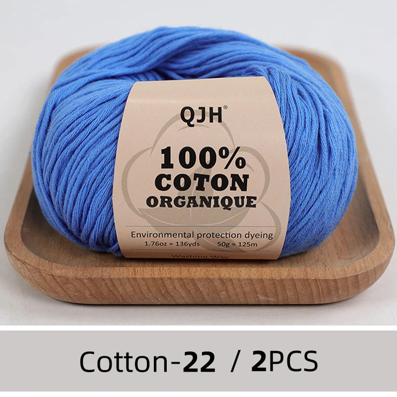 100% Organic Cotton Sport Yarn for Knitting and Crocheting, Pack of 2 balls - 1.76oz 136yards each, Dk weight