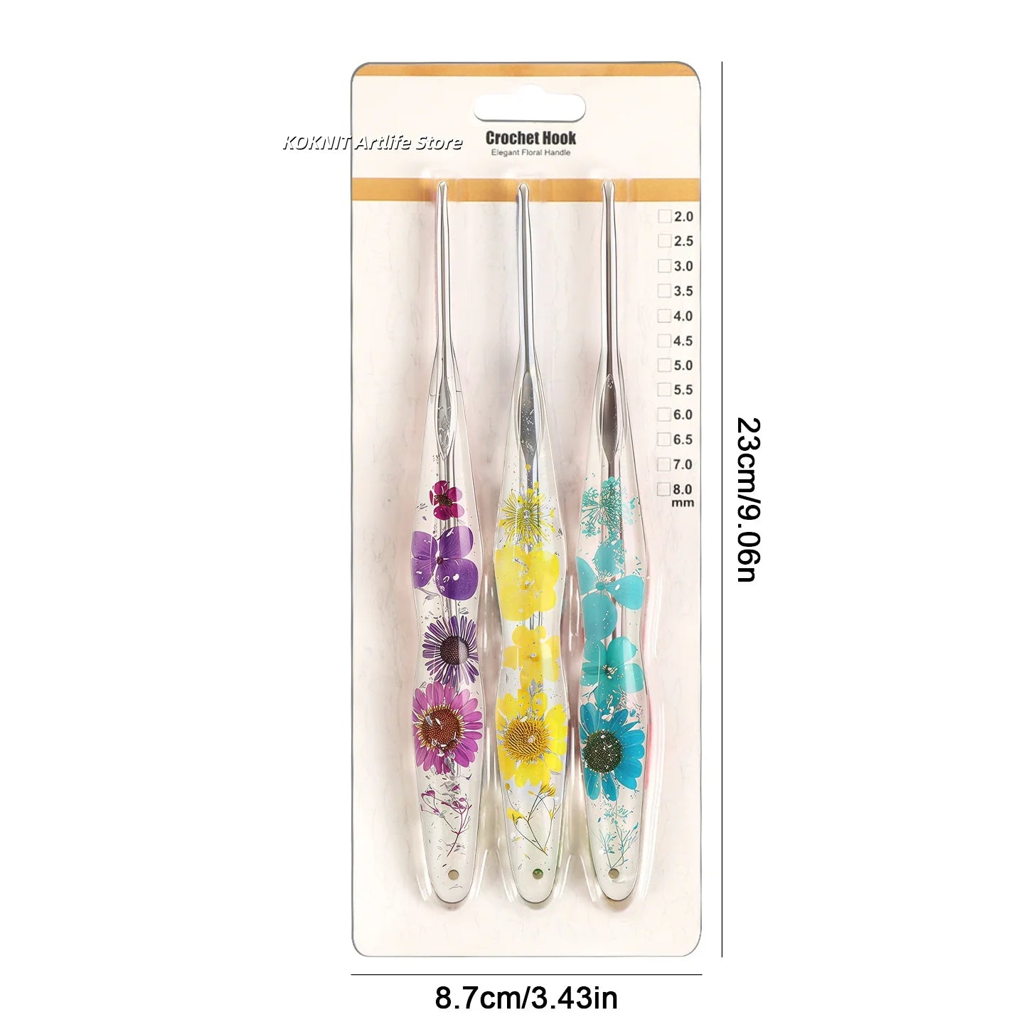 Beautiful Crochet Hooks with Hand Made Handles of Dried Flowers and Clear Resin