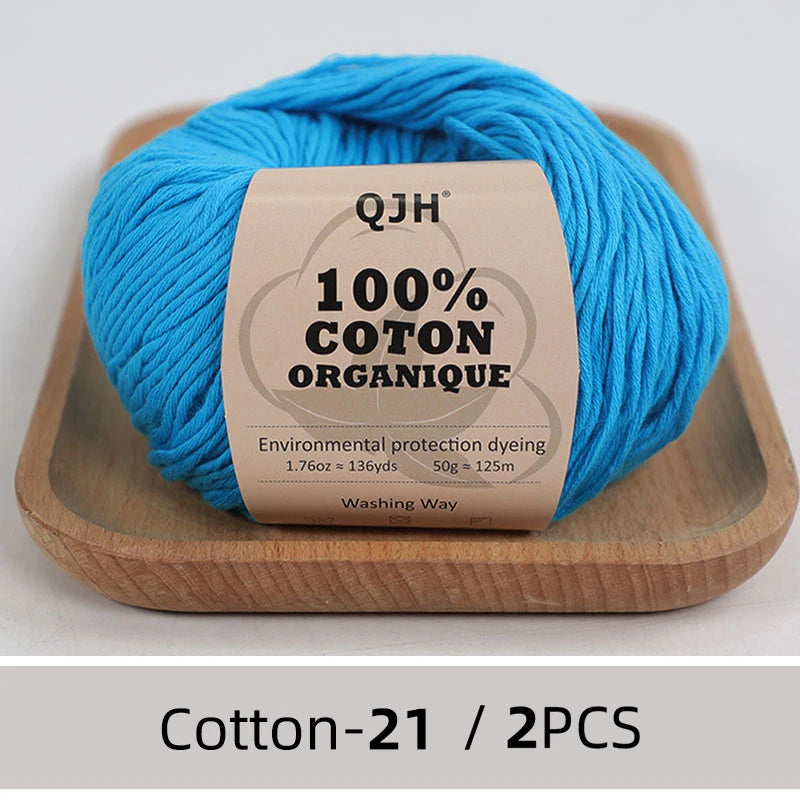 100% Organic Cotton Sport Yarn for Knitting and Crocheting, Pack of 2 balls - 1.76oz 136yards each, Dk weight