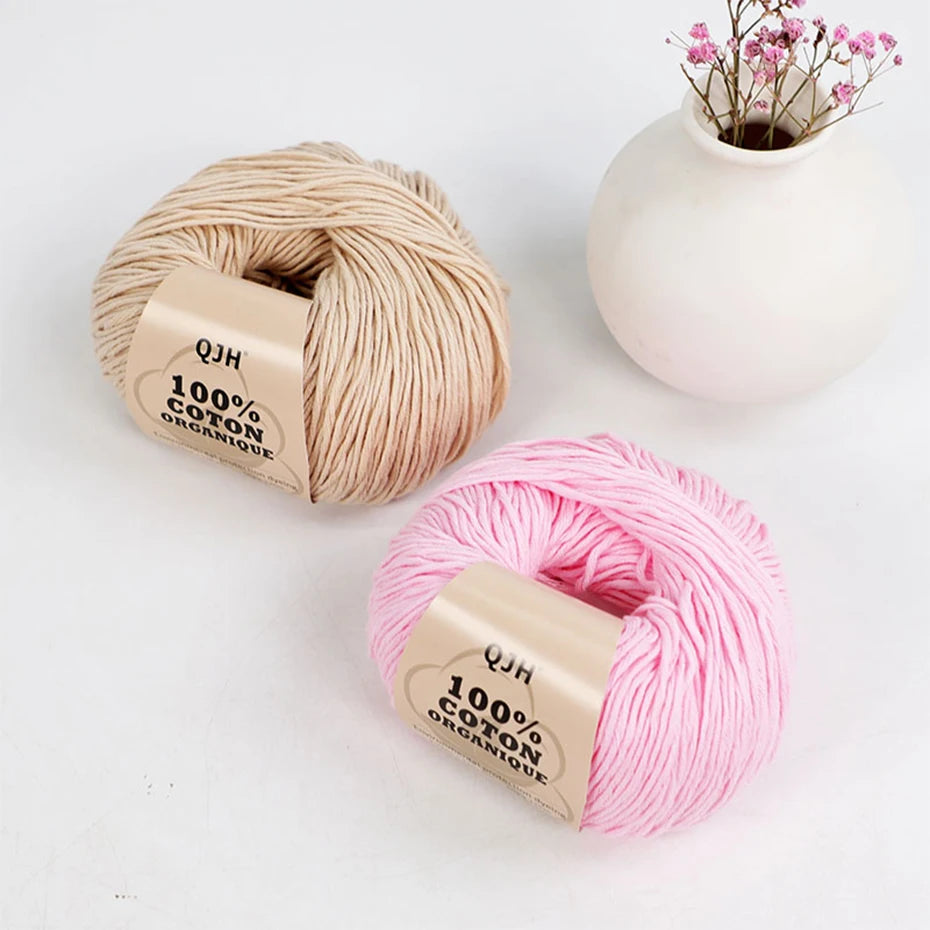 100% Organic Cotton Sport Yarn for Knitting and Crocheting, Pack of 2 balls - 1.76oz 136yards each, Dk weight
