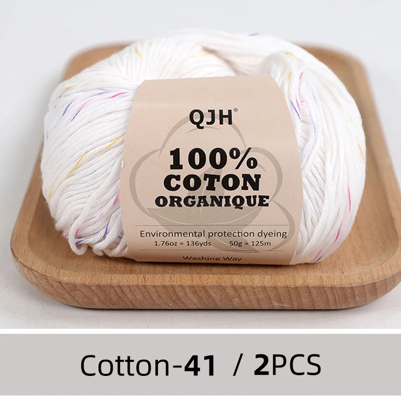 100% Organic Cotton Sport Yarn for Knitting and Crocheting, Pack of 2 balls - 1.76oz 136yards each, Dk weight