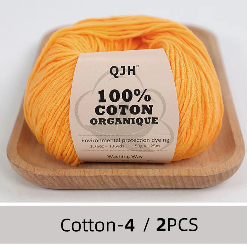 100% Organic Cotton Sport Yarn for Knitting and Crocheting, Pack of 2 balls - 1.76oz 136yards each, Dk weight
