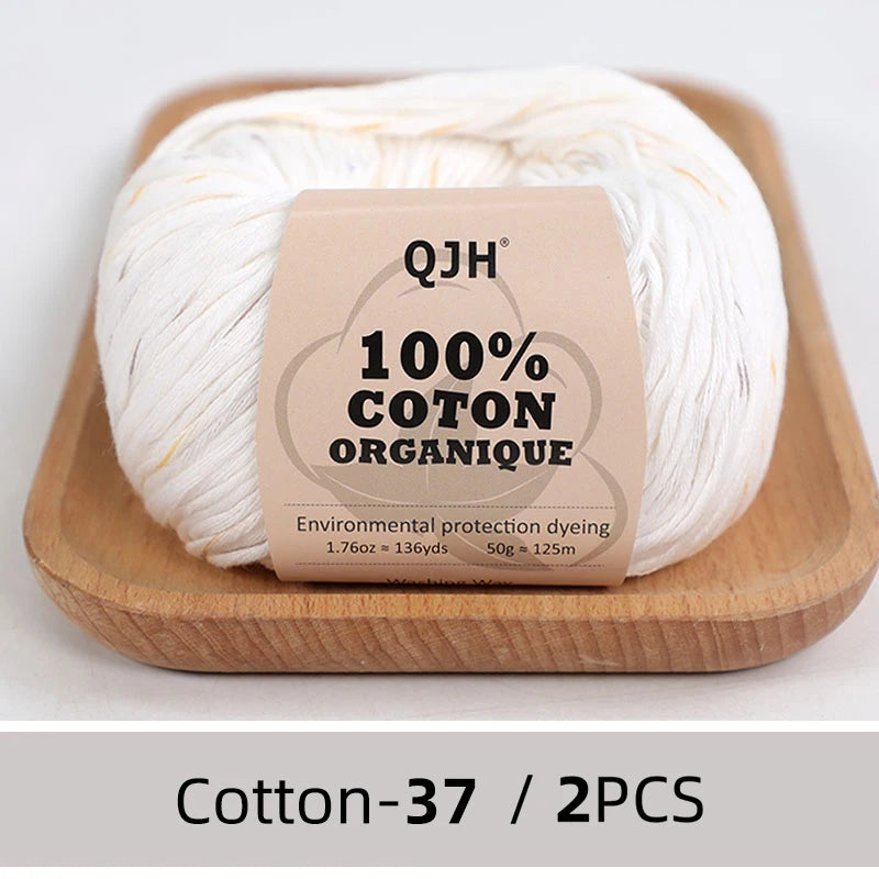 100% Organic Cotton Sport Yarn for Knitting and Crocheting, Pack of 2 balls - 1.76oz 136yards each, Dk weight