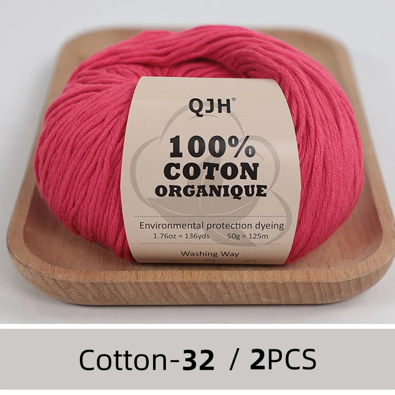 100% Organic Cotton Sport Yarn for Knitting and Crocheting, Pack of 2 balls - 1.76oz 136yards each, Dk weight