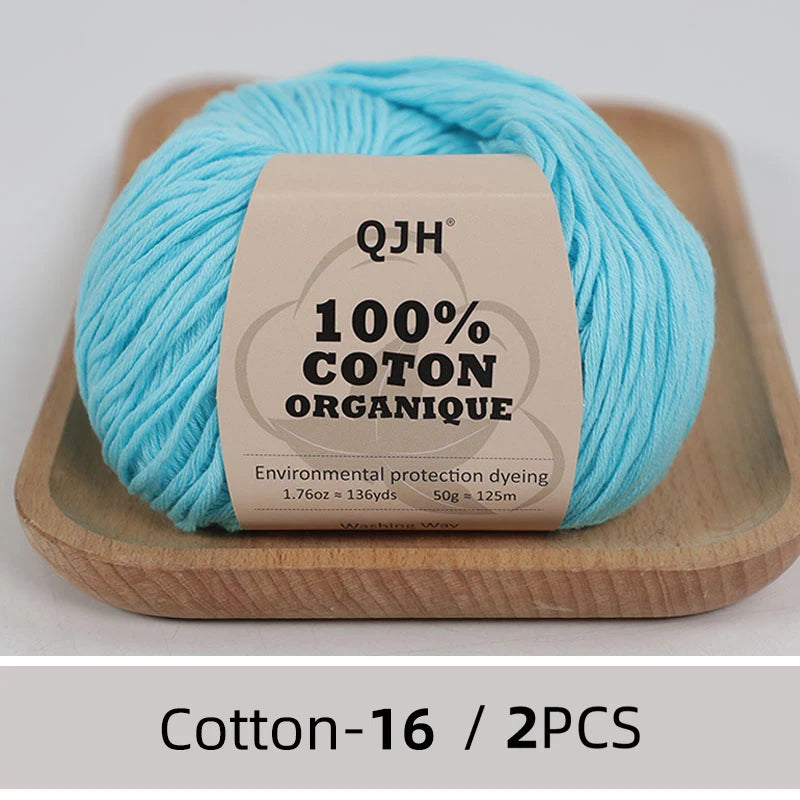 100% Organic Cotton Sport Yarn for Knitting and Crocheting, Pack of 2 balls - 1.76oz 136yards each, Dk weight