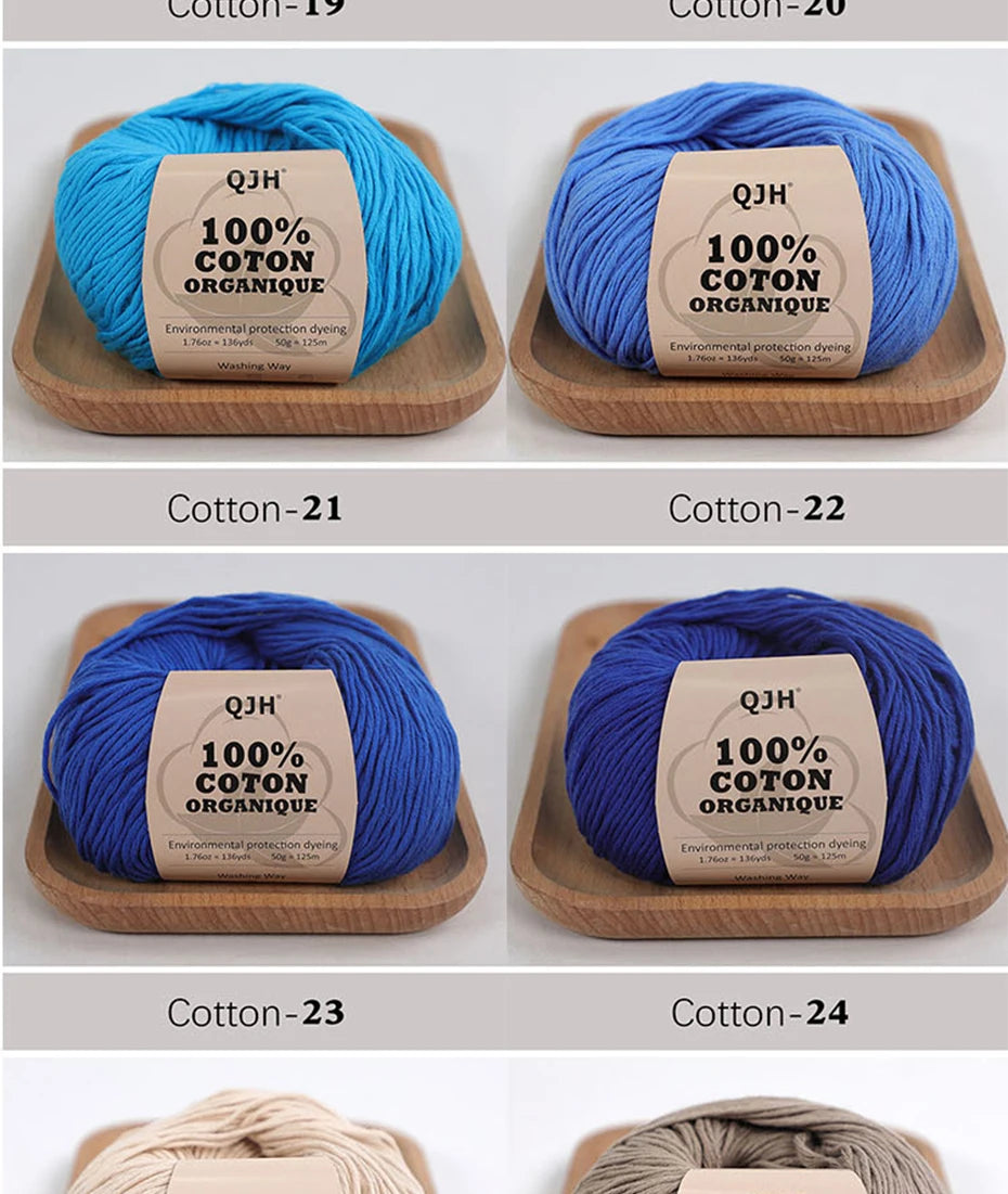 100% Organic Cotton Sport Yarn for Knitting and Crocheting, Pack of 2 balls - 1.76oz 136yards each, Dk weight
