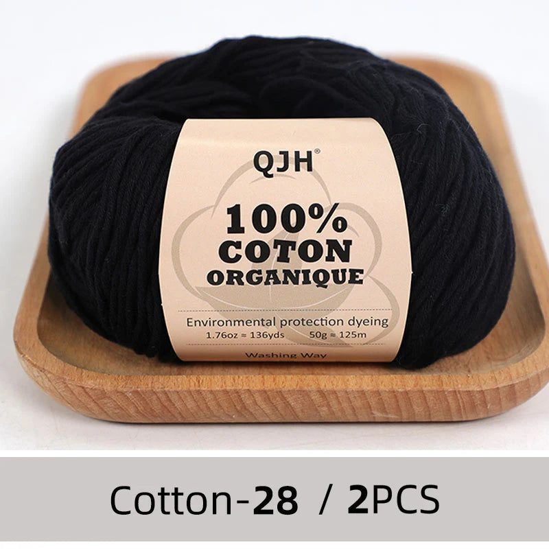 100% Organic Cotton Sport Yarn for Knitting and Crocheting, Pack of 2 balls - 1.76oz 136yards each, Dk weight