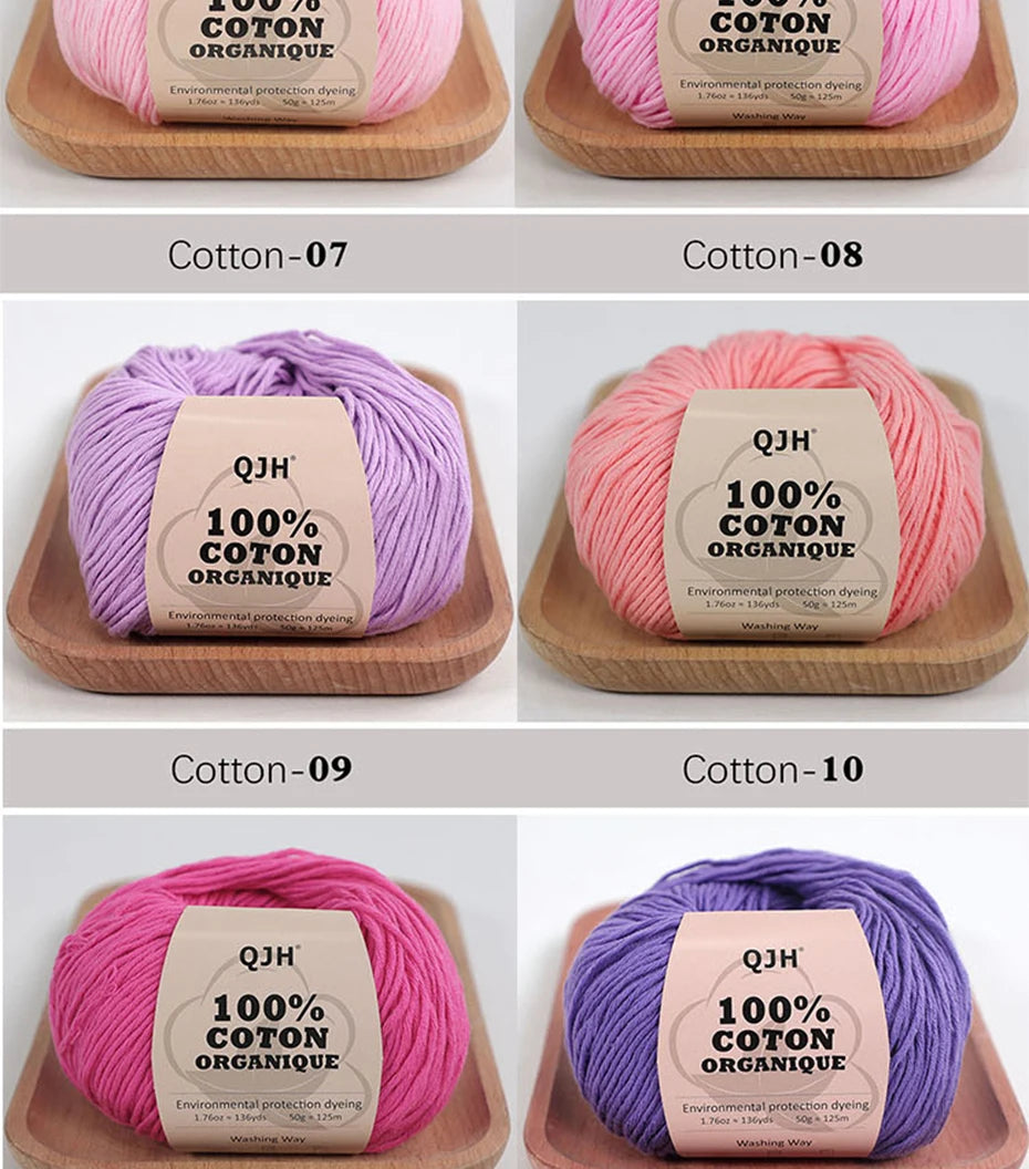 100% Organic Cotton Sport Yarn for Knitting and Crocheting, Pack of 2 balls - 1.76oz 136yards each, Dk weight