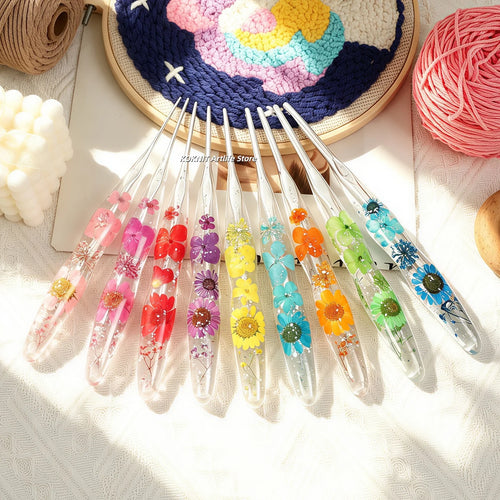 Beautiful Crochet Hooks with Hand Made Handles of Dried Flowers and Clear Resin