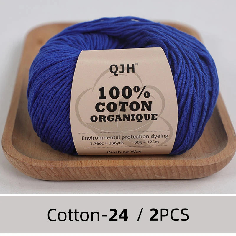 100% Organic Cotton Sport Yarn for Knitting and Crocheting, Pack of 2 balls - 1.76oz 136yards each, Dk weight