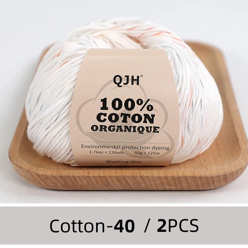 100% Organic Cotton Sport Yarn for Knitting and Crocheting, Pack of 2 balls - 1.76oz 136yards each, Dk weight