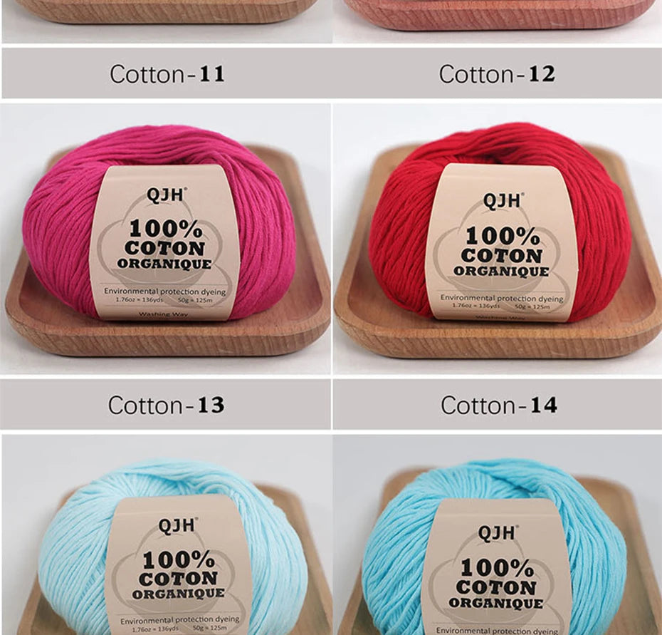 100% Organic Cotton Sport Yarn for Knitting and Crocheting, Pack of 2 balls - 1.76oz 136yards each, Dk weight