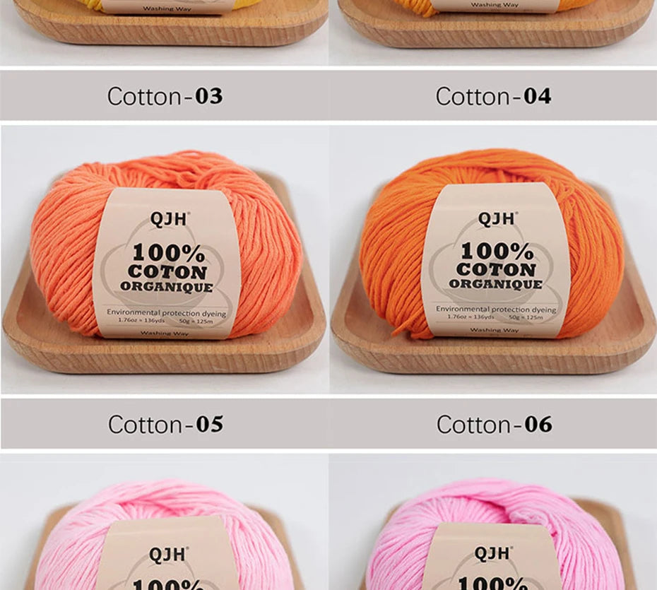 100% Organic Cotton Sport Yarn for Knitting and Crocheting, Pack of 2 balls - 1.76oz 136yards each, Dk weight