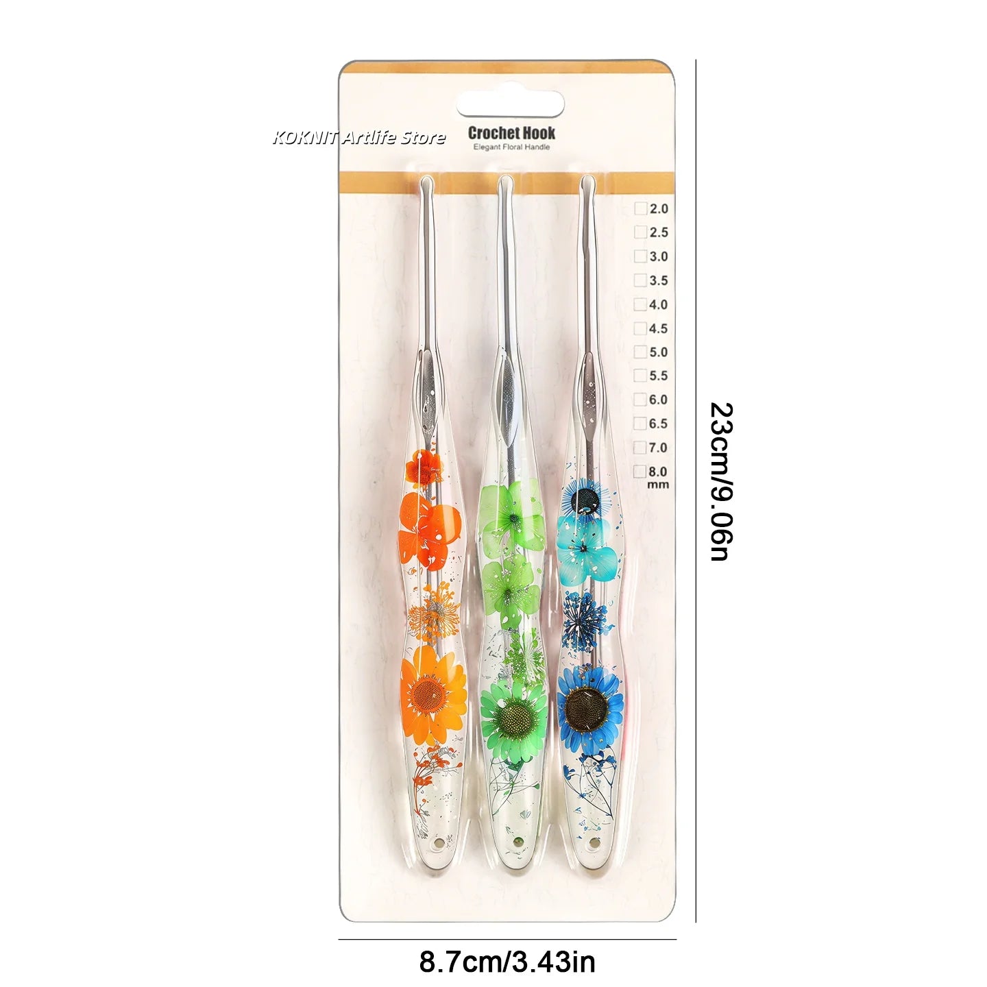 Beautiful Crochet Hooks with Hand Made Handles of Dried Flowers and Clear Resin