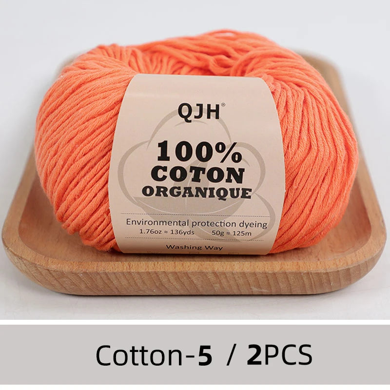 100% Organic Cotton Sport Yarn for Knitting and Crocheting, Pack of 2 balls - 1.76oz 136yards each, Dk weight