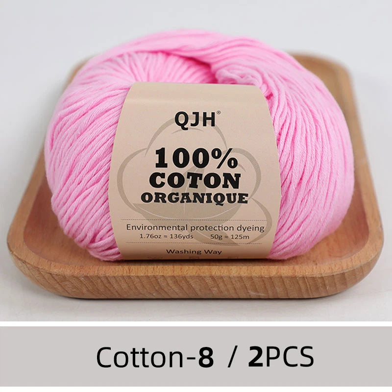 100% Organic Cotton Sport Yarn for Knitting and Crocheting, Pack of 2 balls - 1.76oz 136yards each, Dk weight