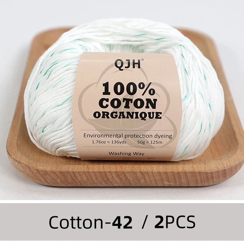 100% Organic Cotton Sport Yarn for Knitting and Crocheting, Pack of 2 balls - 1.76oz 136yards each, Dk weight