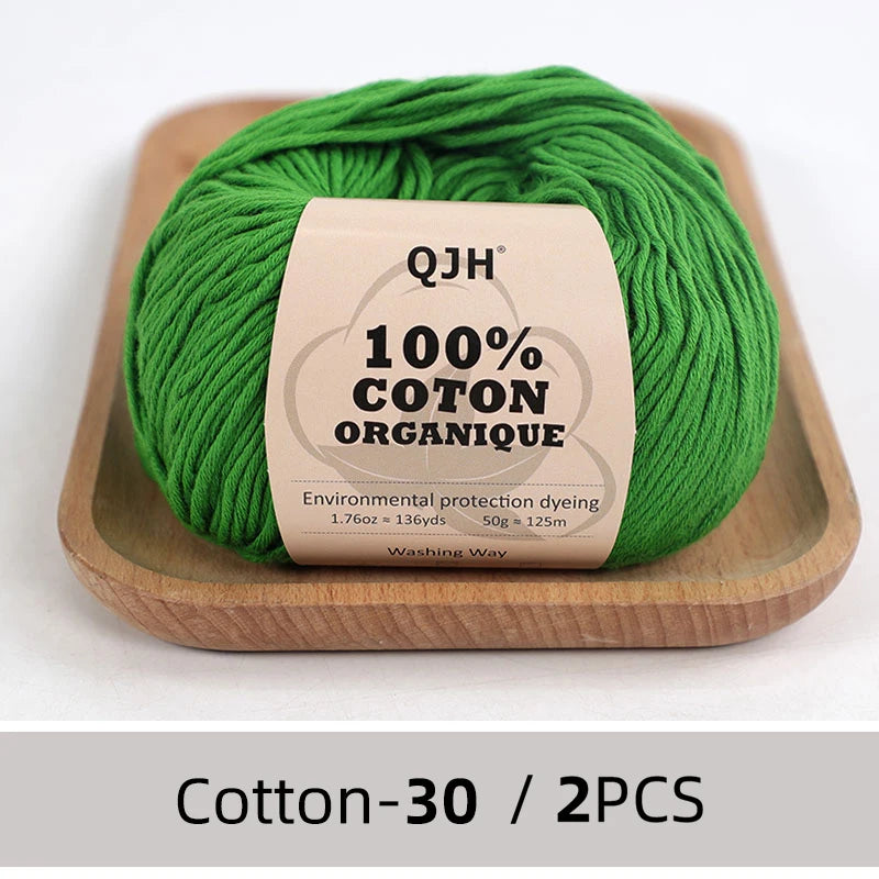 100% Organic Cotton Sport Yarn for Knitting and Crocheting, Pack of 2 balls - 1.76oz 136yards each, Dk weight