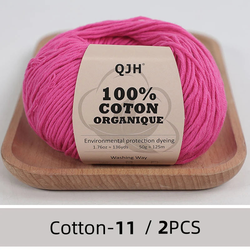 100% Organic Cotton Sport Yarn for Knitting and Crocheting, Pack of 2 balls - 1.76oz 136yards each, Dk weight