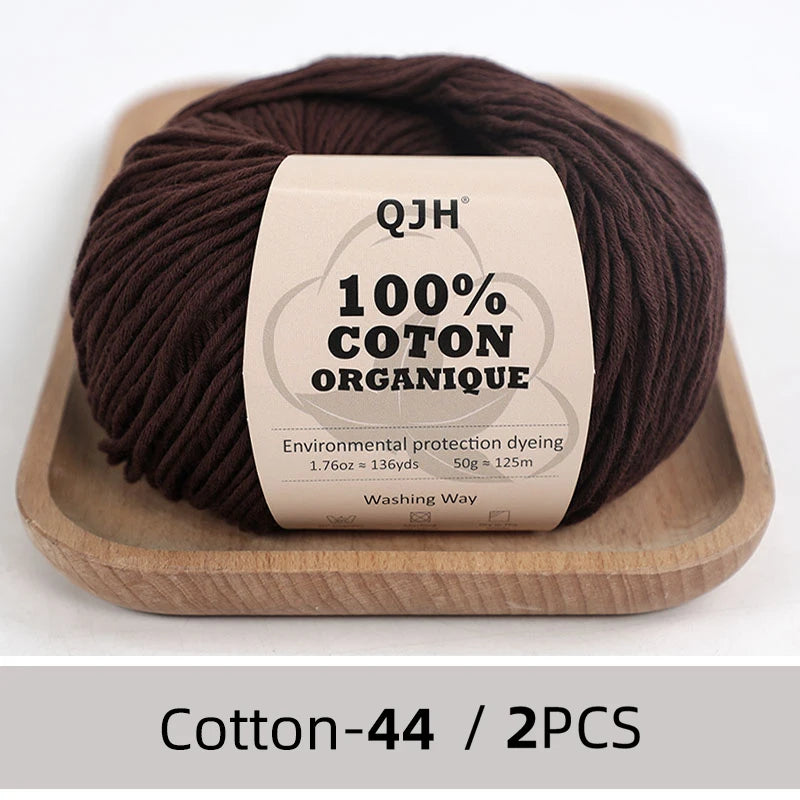 100% Organic Cotton Sport Yarn for Knitting and Crocheting, Pack of 2 balls - 1.76oz 136yards each, Dk weight