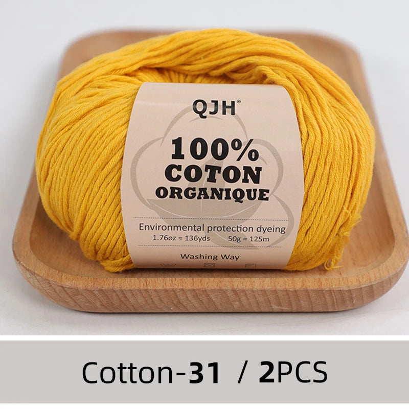 100% Organic Cotton Sport Yarn for Knitting and Crocheting, Pack of 2 balls - 1.76oz 136yards each, Dk weight