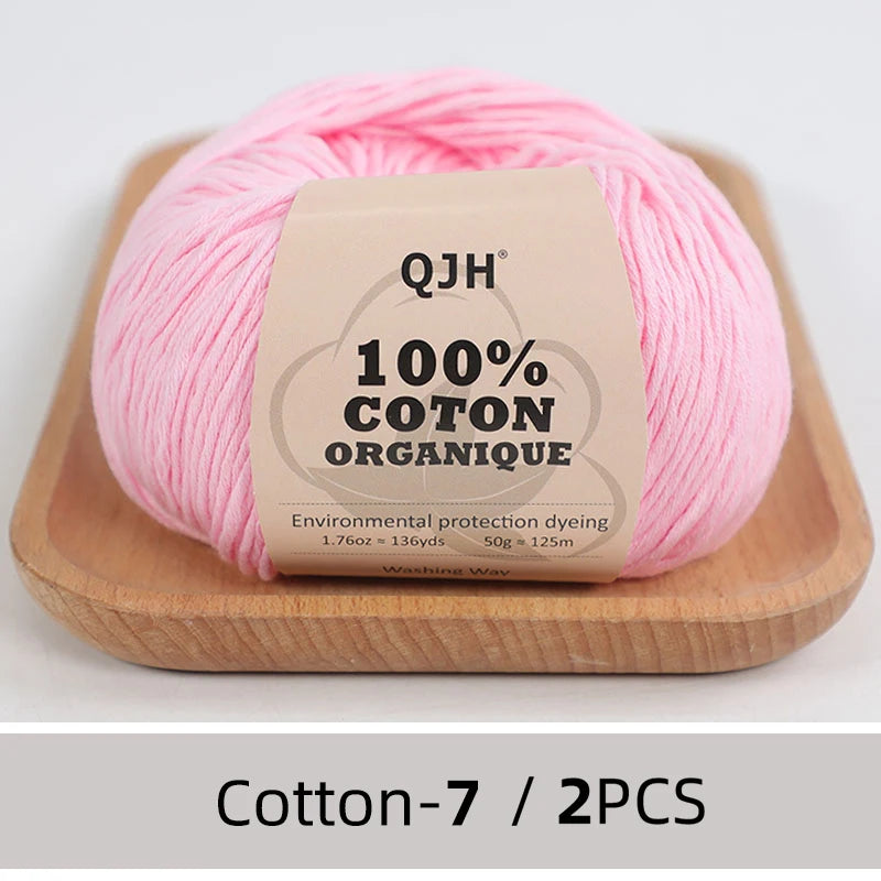 100% Organic Cotton Sport Yarn for Knitting and Crocheting, Pack of 2 balls - 1.76oz 136yards each, Dk weight