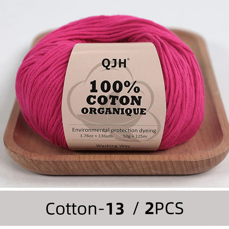 100% Organic Cotton Sport Yarn for Knitting and Crocheting, Pack of 2 balls - 1.76oz 136yards each, Dk weight