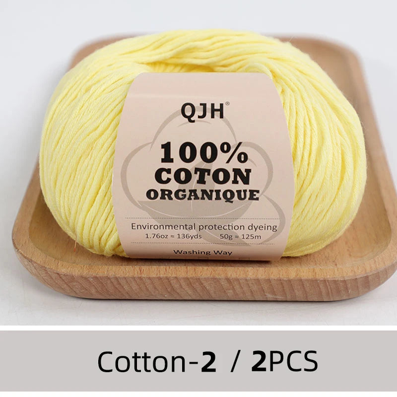 100% Organic Cotton Sport Yarn for Knitting and Crocheting, Pack of 2 balls - 1.76oz 136yards each, Dk weight