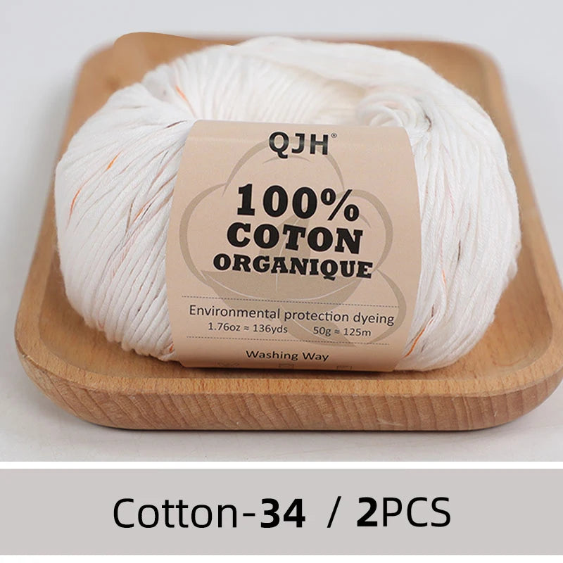 100% Organic Cotton Sport Yarn for Knitting and Crocheting, Pack of 2 balls - 1.76oz 136yards each, Dk weight
